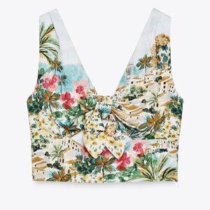 Zara Knotted Printed Crop Top NWT, Medium